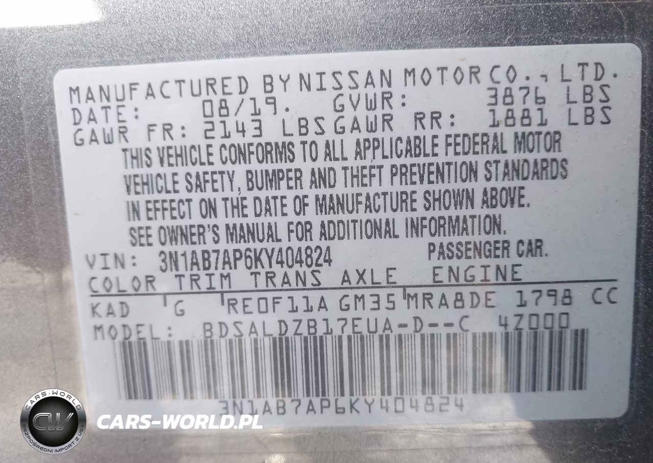 2019 Nissan Sentra Sv VIN:3N1AB7AP6KY404824 - 9