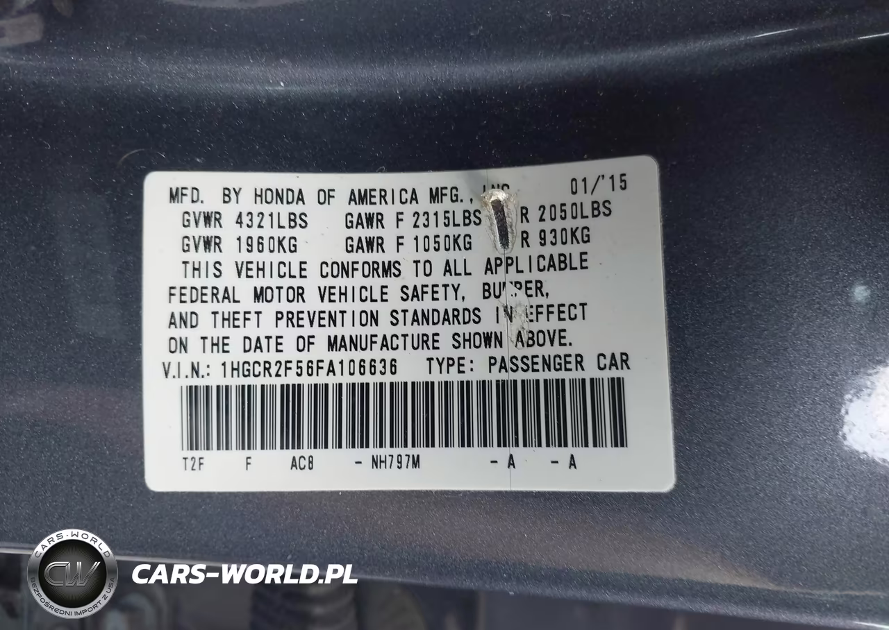 2015 Honda Accord Sport VIN:1HGCR2F56FA106636 - 9
