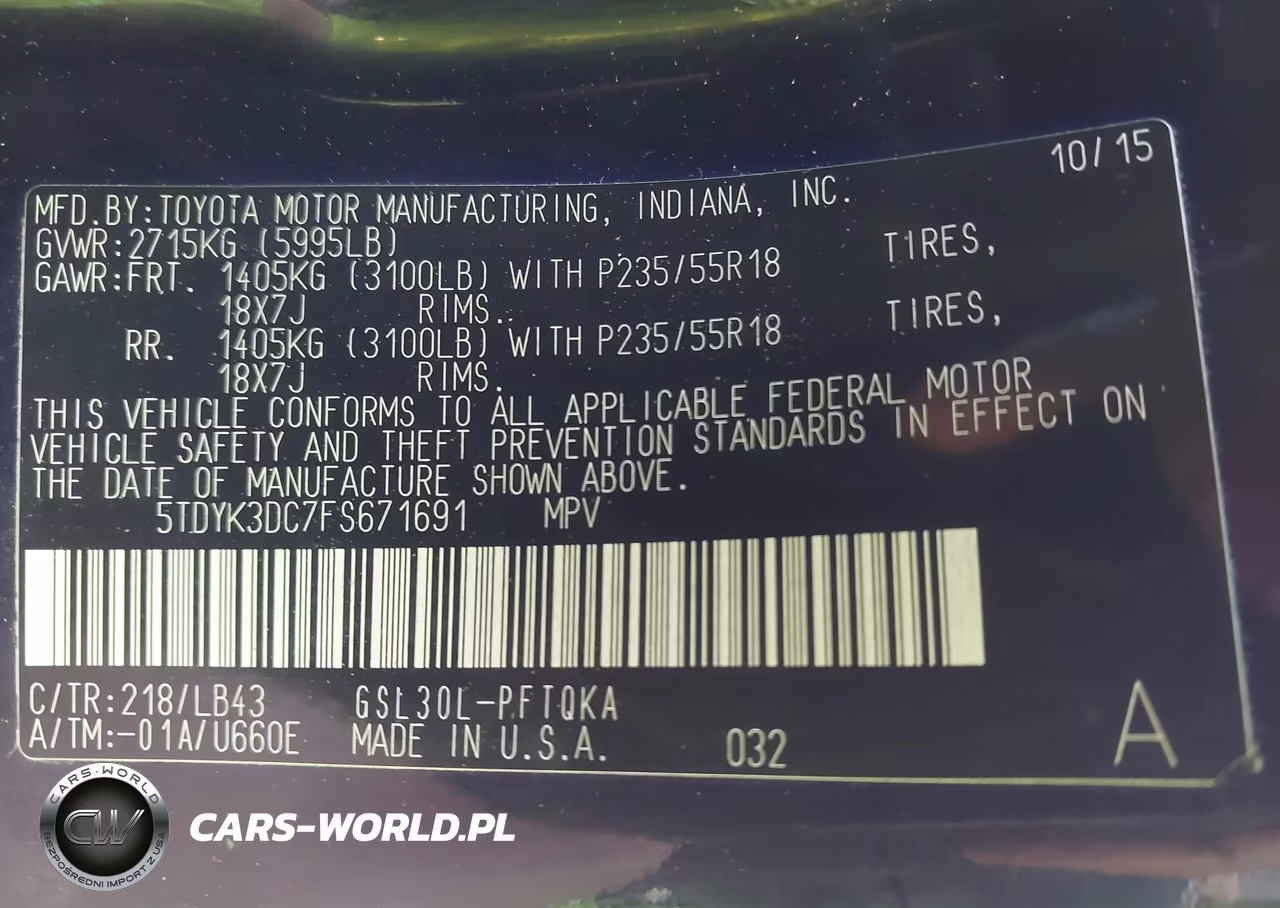 2015 Toyota Sienna Limited 7 Passenger VIN:5TDYK3DC7FS671691 - 9