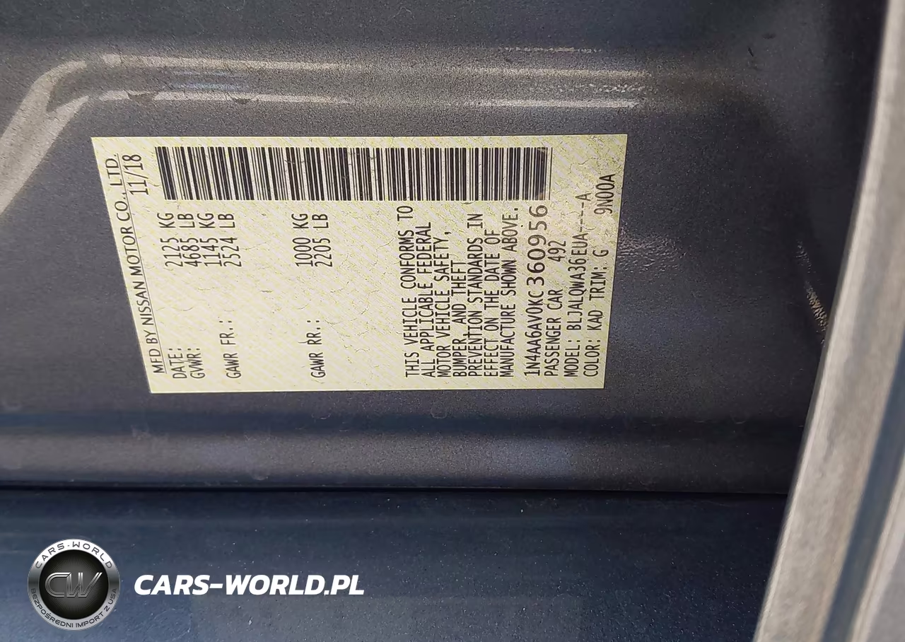 2019 Nissan Maxima 3.5 S VIN:1N4AA6AV0KC360956 - 9
