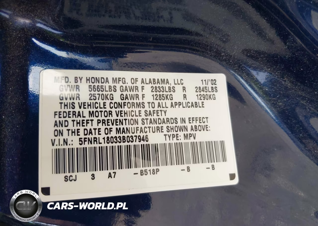 2003 Honda Odyssey Ex-L VIN:5FNRL18033B037946 - 9