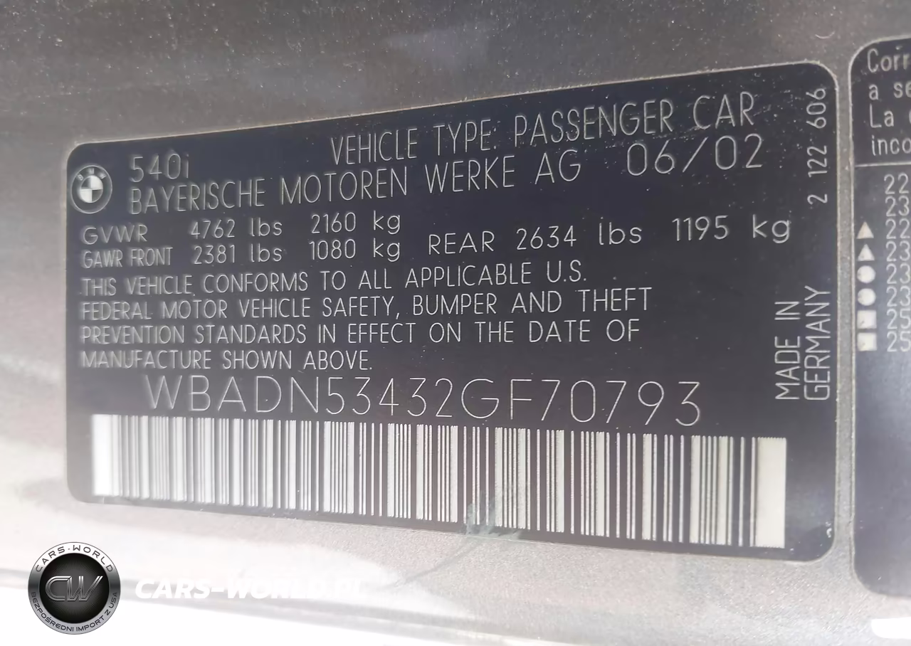 2002 BMW 540I VIN:WBADN53432GF70793 - 8