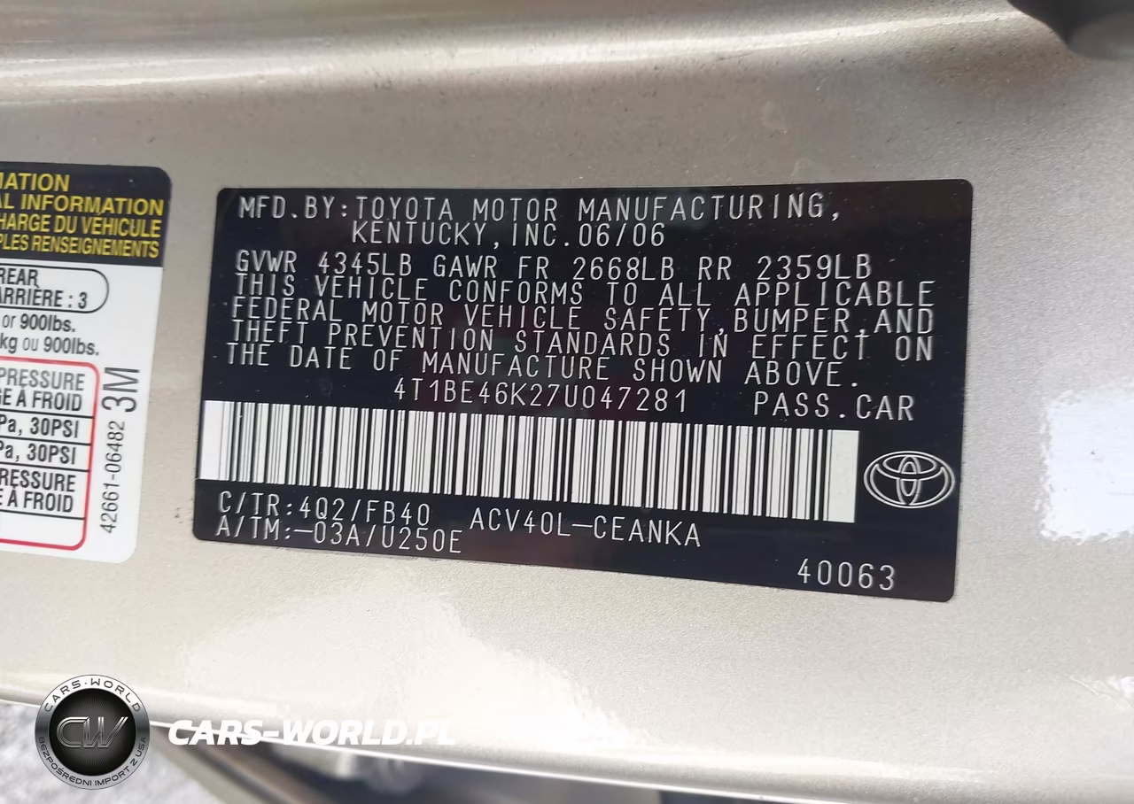 2007 Toyota Camry Le VIN:4T1BE46K27U047281 - 9