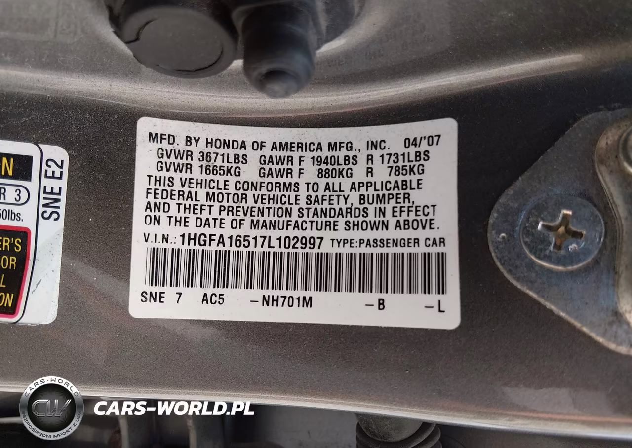 2007 Honda Civic Lx VIN:1HGFA16517L102997 - 9