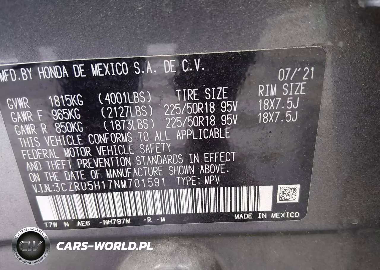 2022 Honda Hr-V 2Wd Sport VIN:3CZRU5H17NM701591 - 9