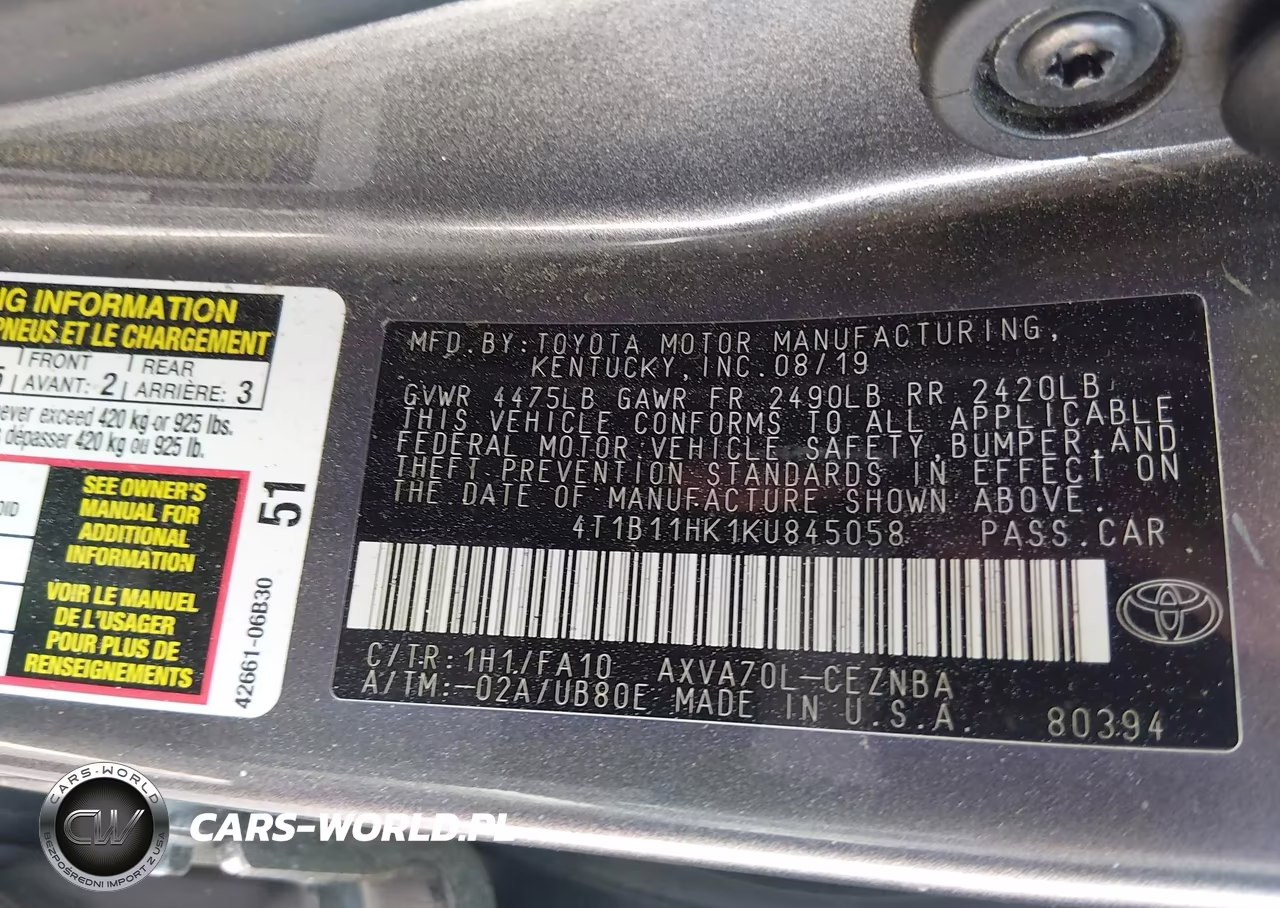 2019 Toyota Camry Le VIN:4T1B11HK1KU845058 - 9