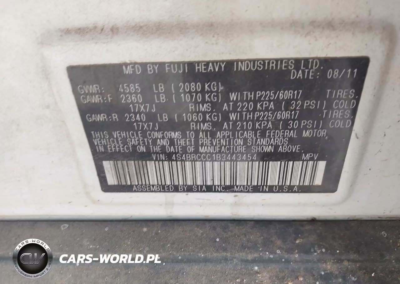 2011 Subaru Outback 2.5I Premium VIN:4S4BRCCC1B3443454 - 9