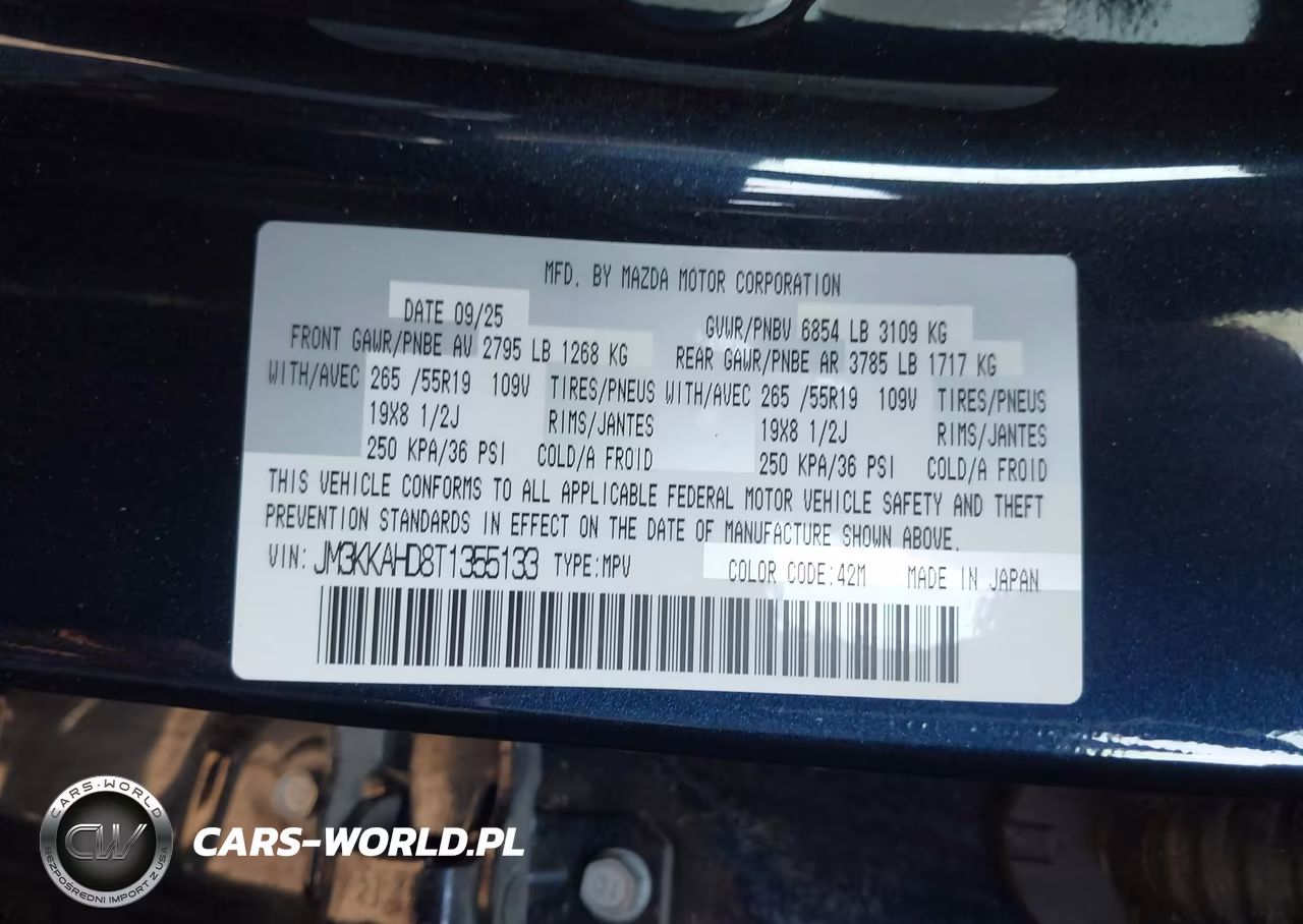2026 Mazda Cx-90 3.3 Turbo Select VIN:JM3KKAHD8T1355133 - 9