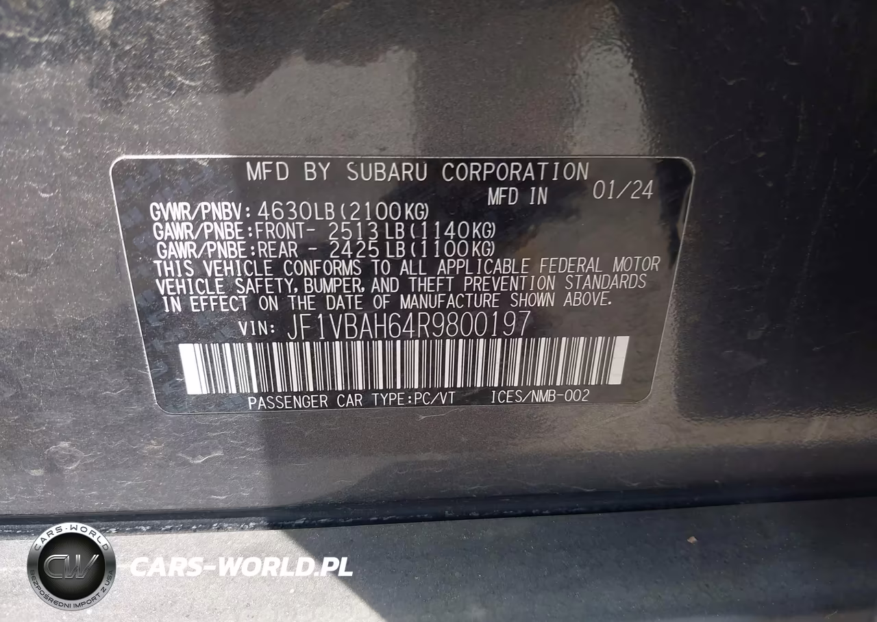 2024 Subaru Wrx Premium VIN:JF1VBAH64R9800197 - 9