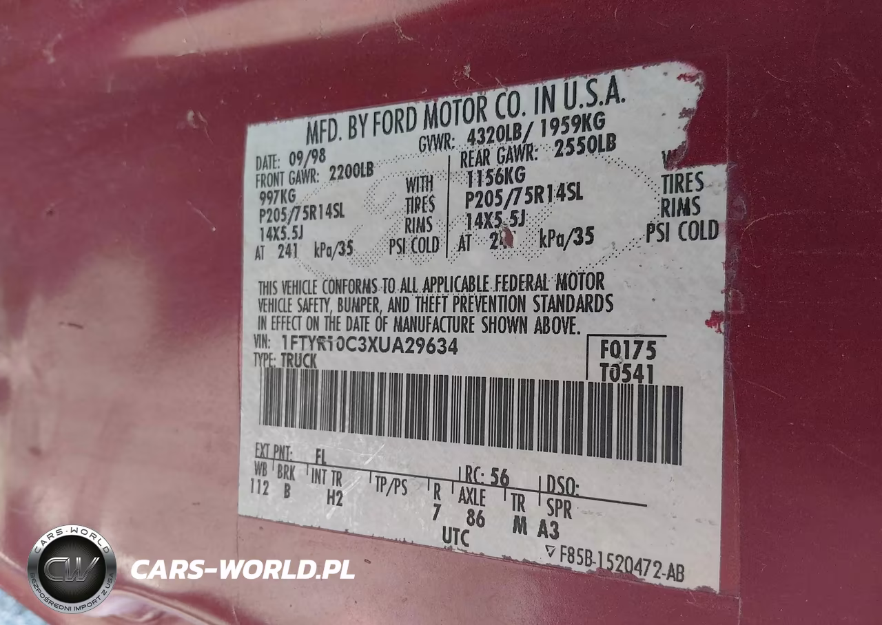 1999 Ford Ranger Xl-Xlt VIN:1FTYR10C3XUA29634 - 9