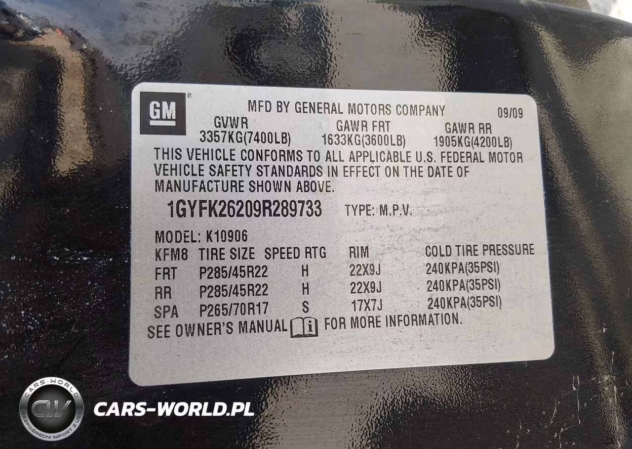 2009 Cadillac Escalade Esv Standard VIN:1GYFK26209R289733 - 9