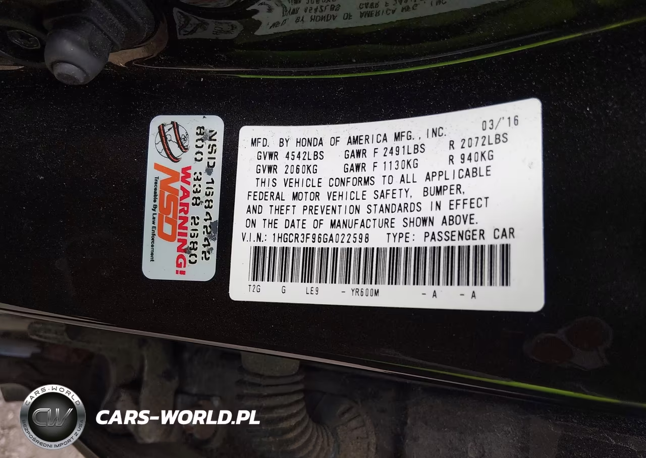 2016 Honda Accord Touring VIN:1HGCR3F96GA022598 - 9