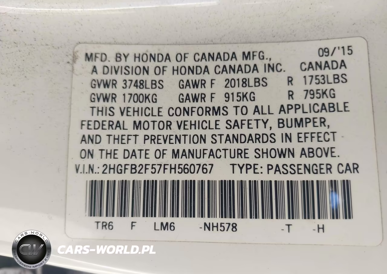 2015 Honda Civic Lx VIN:2HGFB2F57FH560767 - 9