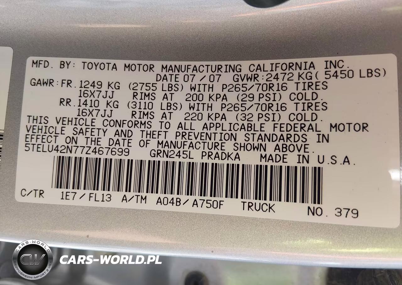 2007 Toyota Tacoma Base V6 VIN:5TELU42N77Z467699 - 9