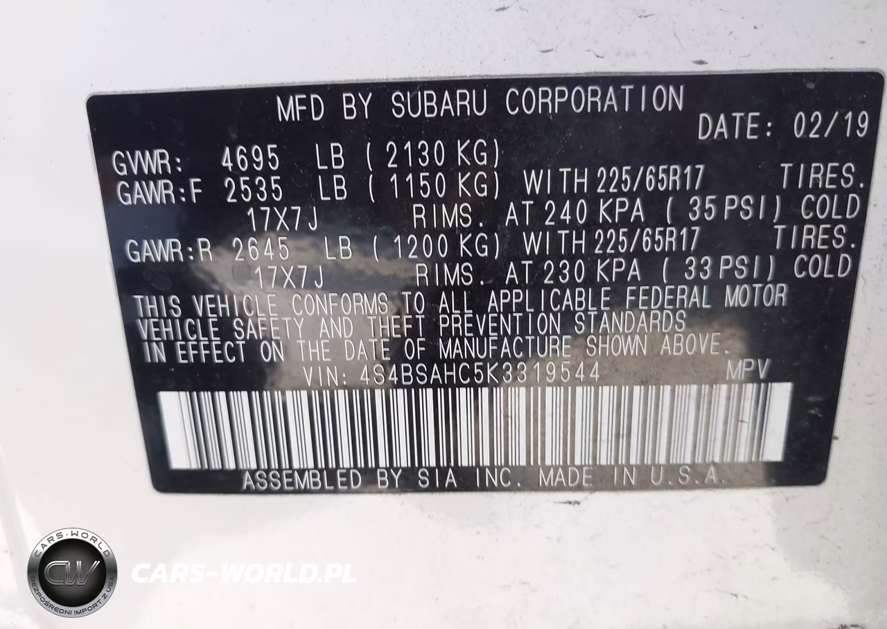 2019 Subaru Outback 2.5I Premium VIN:4S4BSAHC5K3319544 - 9