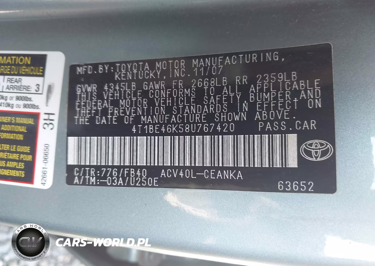 2008 Toyota Camry Le VIN:4T1BE46K58U767420 - 9
