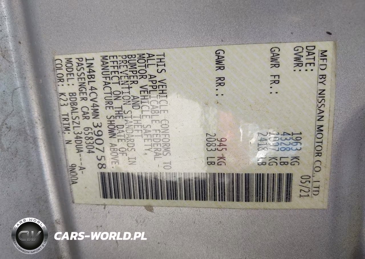 2021 Nissan Altima Sr Fwd VIN:1N4BL4CV4MN390758 - 9