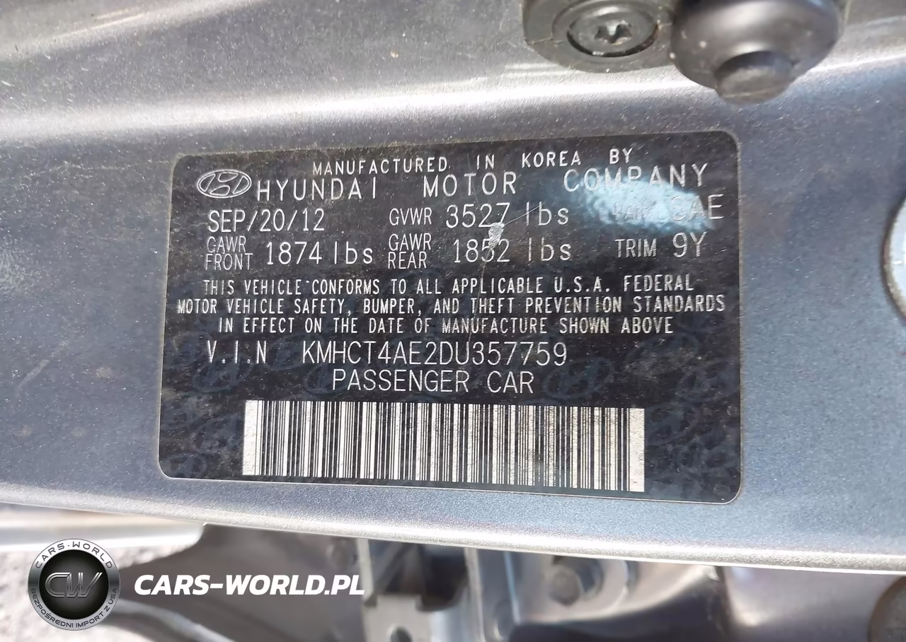 2013 Hyundai Accent Gls VIN:KMHCT4AE2DU357759 - 9