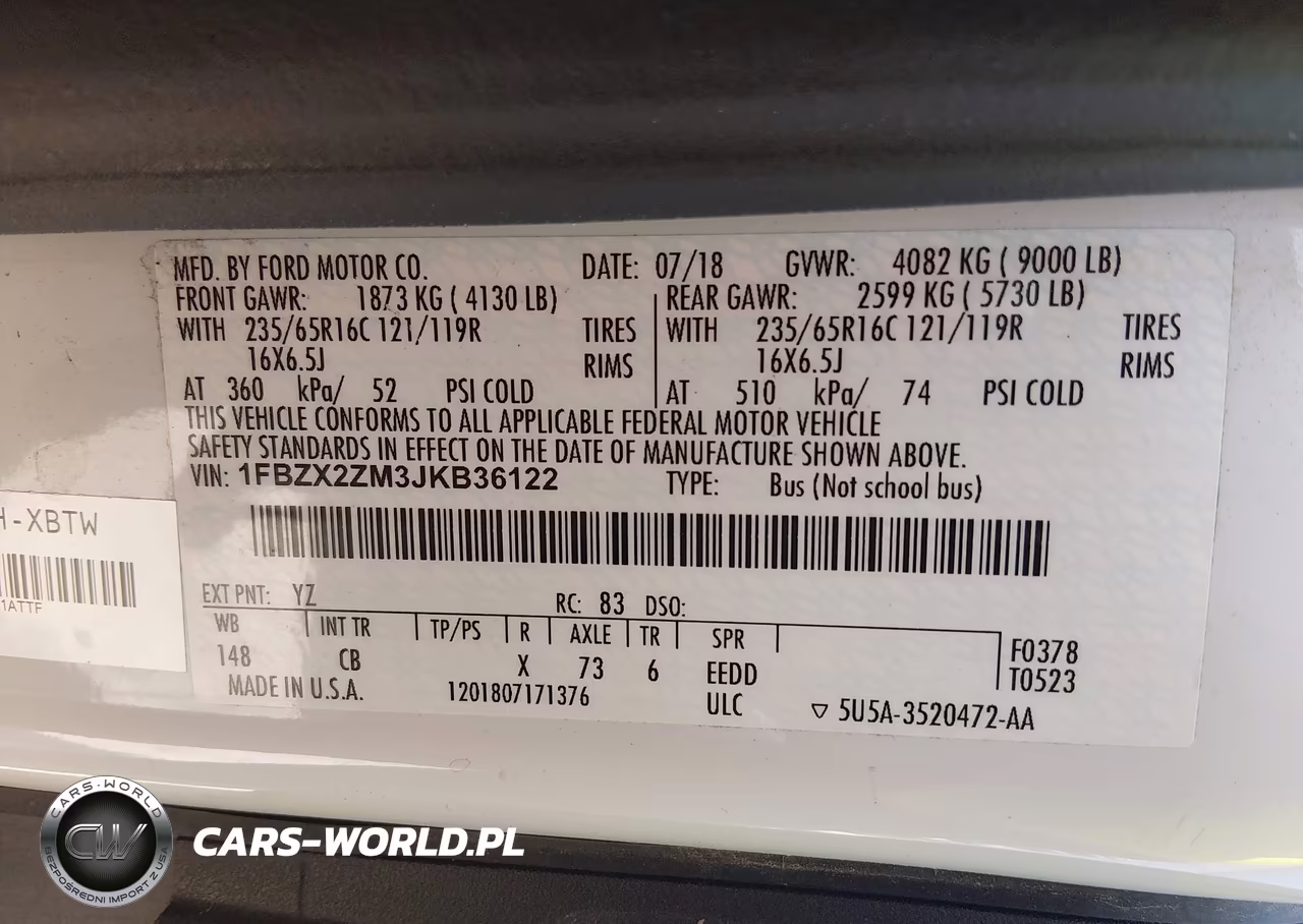 2018 Ford Transit-350 Xl VIN:1FBZX2ZM3JKB36122 - 9