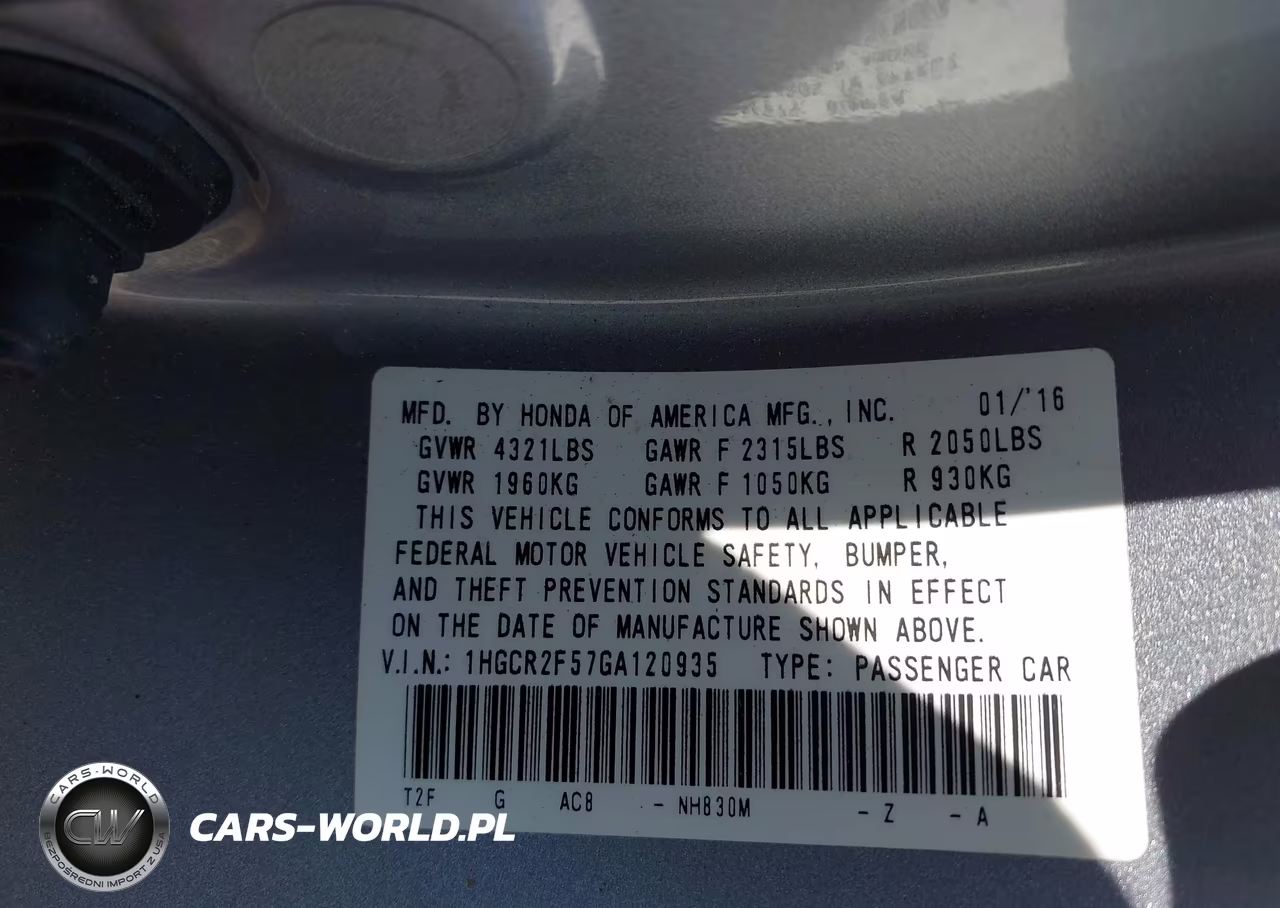 2016 Honda Accord Sport VIN:1HGCR2F57GA120935 - 9
