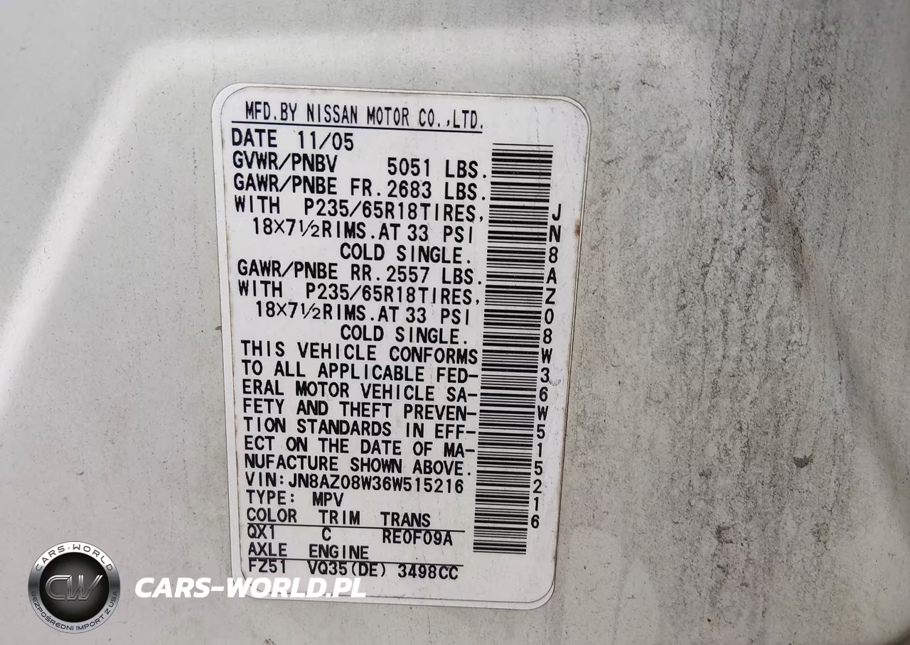 2006 Nissan Murano Sl VIN:JN8AZ08W36W515216 - 9