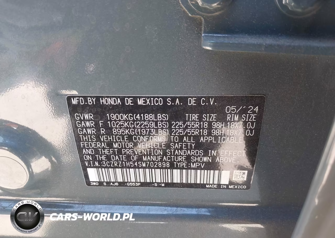 2025 Honda Hr-V 2Wd Sport VIN:3CZRZ1H54SM702898 - 9