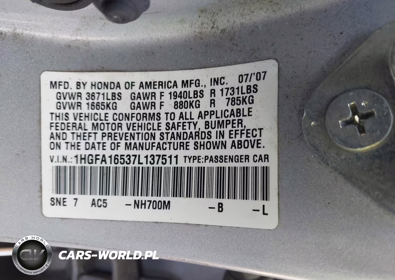 2007 Honda Civic Lx VIN:1HGFA16537L137511 - 9