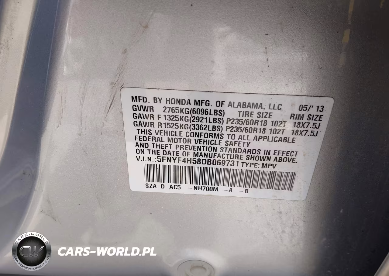 2013 Honda Pilot Ex-L VIN:5FNYF4H58DB069731 - 9