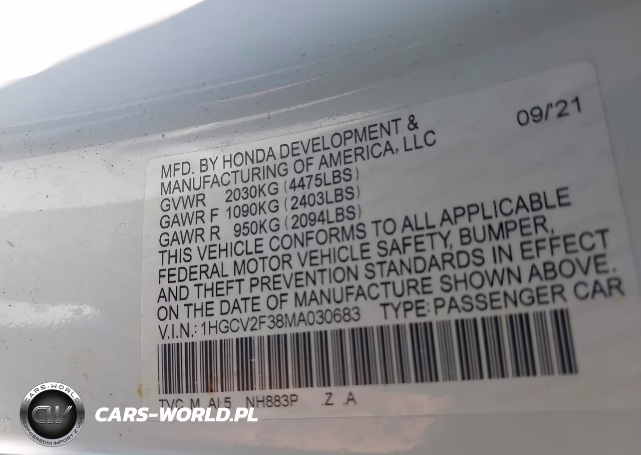 2021 Honda Accord Sport 2.0T VIN:1HGCV2F38MA030683 - 9