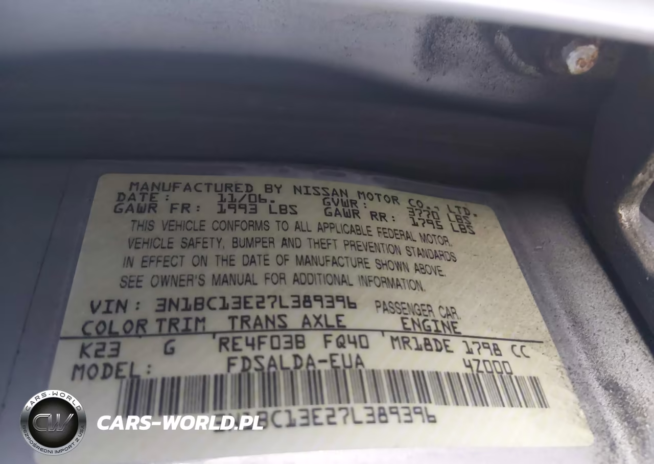 2007 Nissan Versa 1.8S VIN:3N1BC13E27L389396 - 9