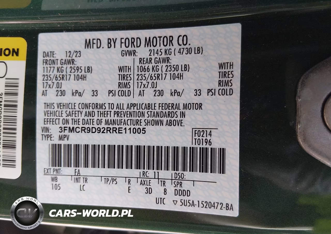 2024 Ford Bronco Sport Badlands VIN:3FMCR9D92RRE11005 - 9