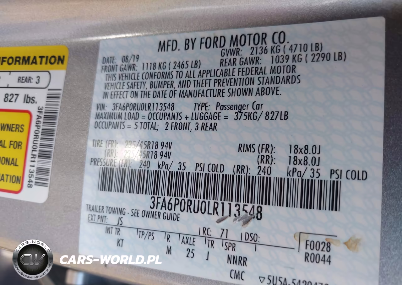 2020 Ford Fusion Hybrid Titanium VIN:3FA6P0RU0LR113548 - 9