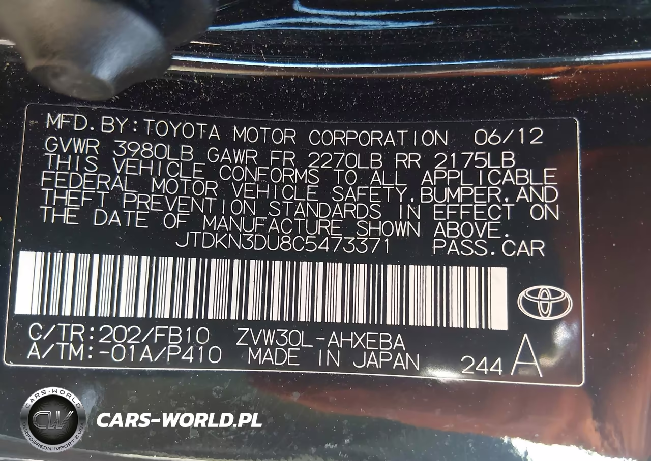 2012 Toyota Prius Two VIN:JTDKN3DU8C5473371 - 9