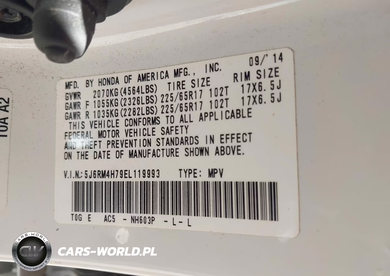 2014 Honda Cr-V Ex-L VIN:5J6RM4H79EL119993 - 9