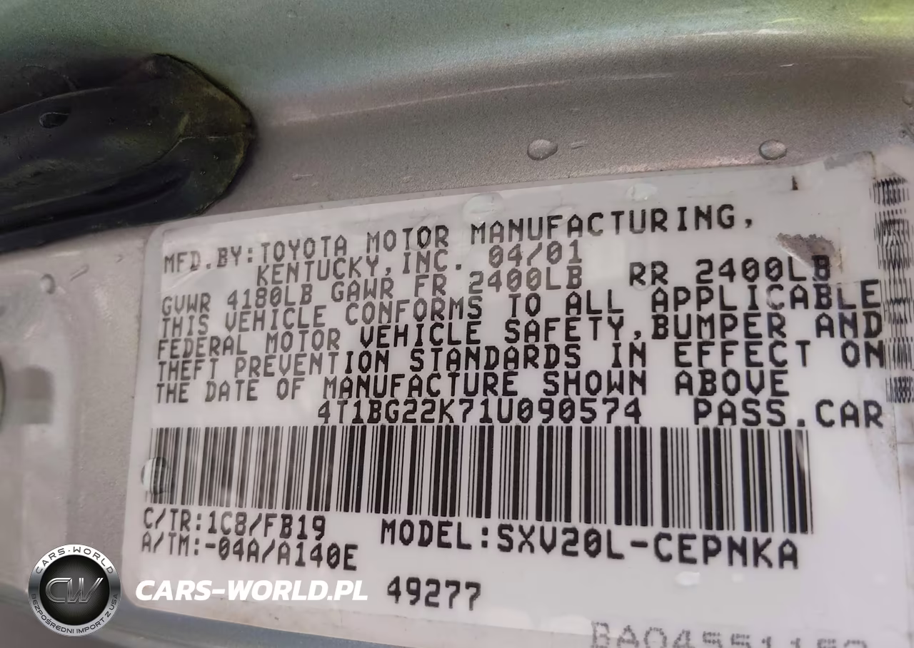 2001 Toyota Camry Le VIN:4T1BG22K71U090574 - 9