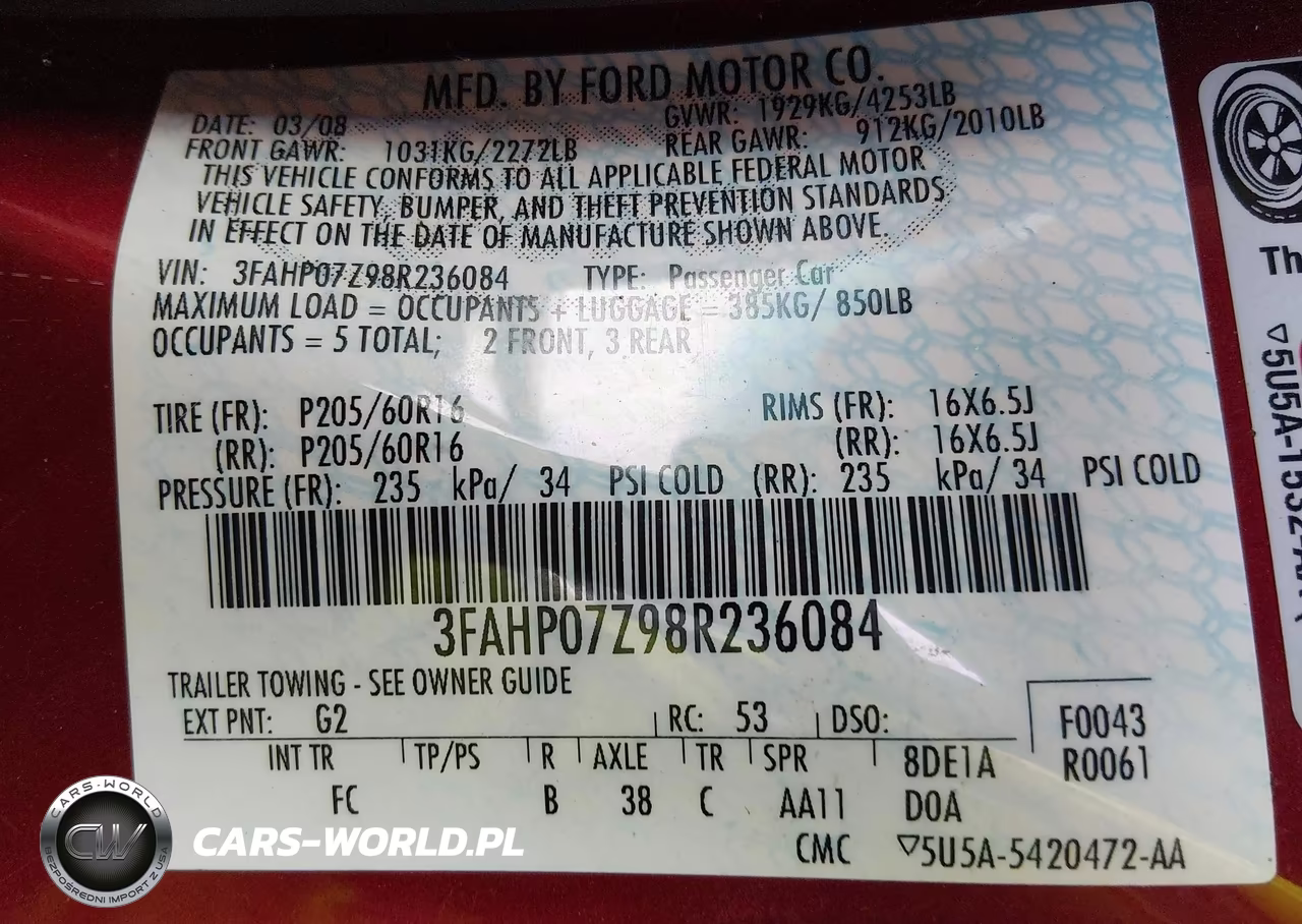2008 Ford Fusion Se VIN:3FAHP07Z98R236084 - 9
