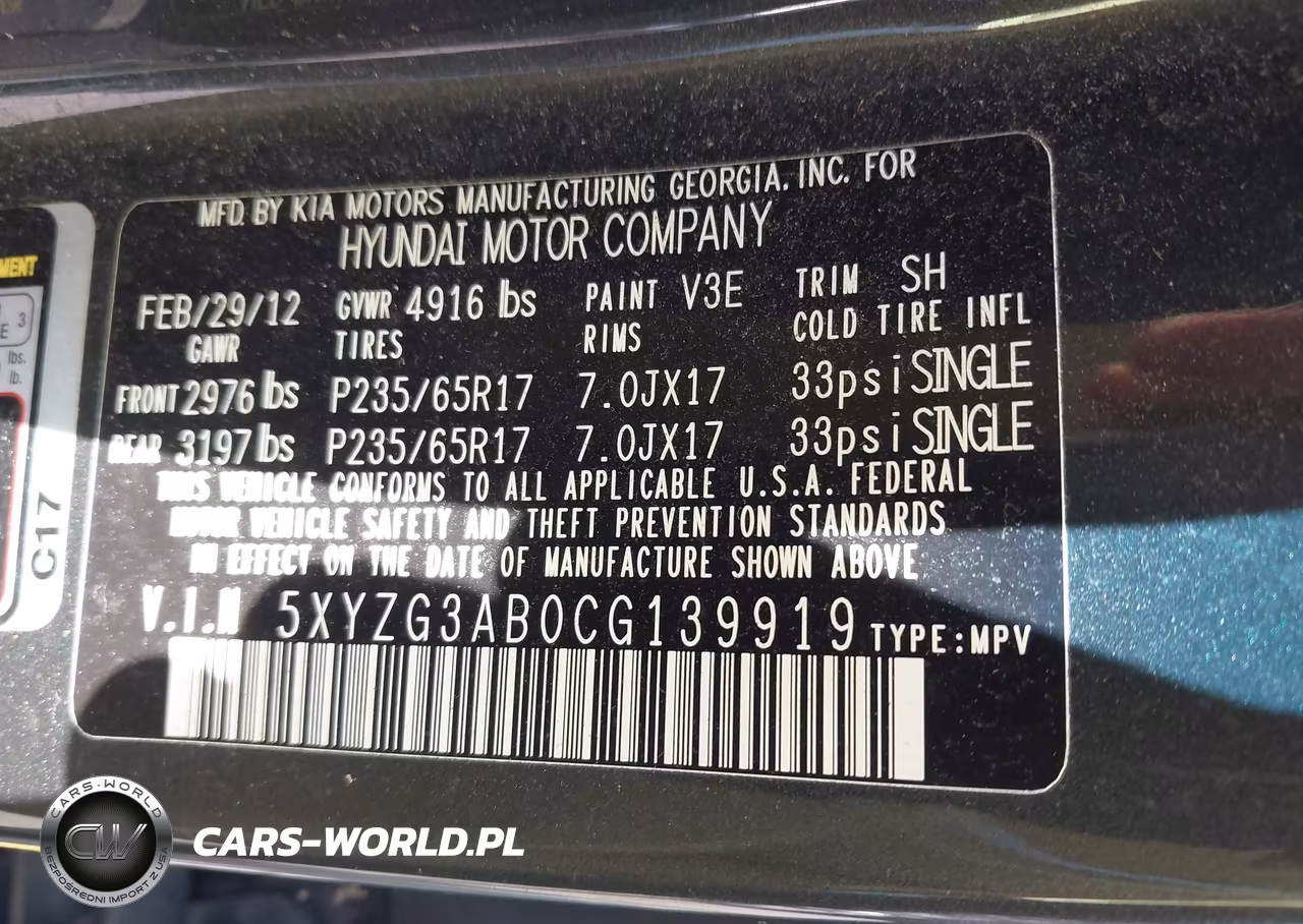 2012 Hyundai Santa Fe Gls VIN:5XYZG3AB0CG139919 - 9