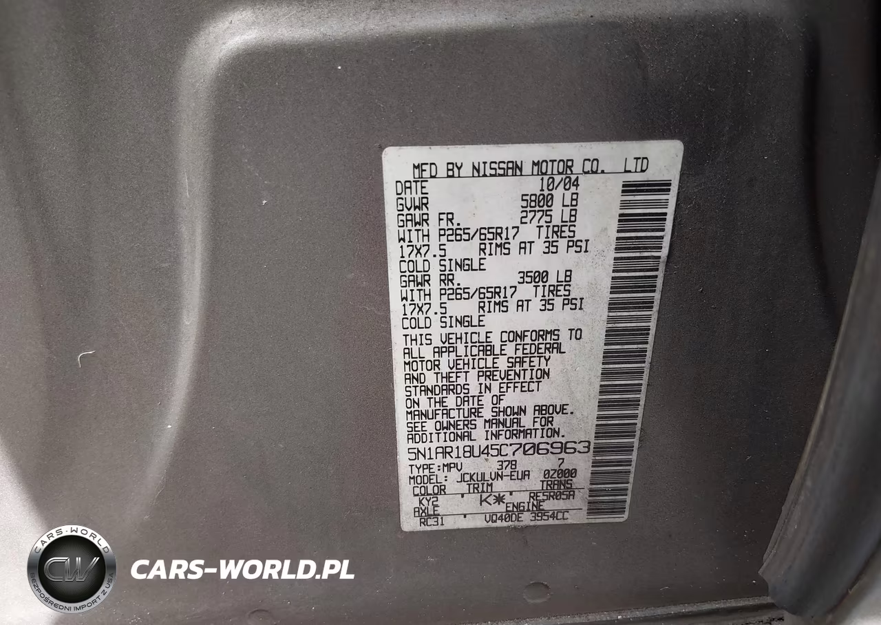 2005 Nissan Pathfinder Le VIN:5N1AR18U45C706963 - 9