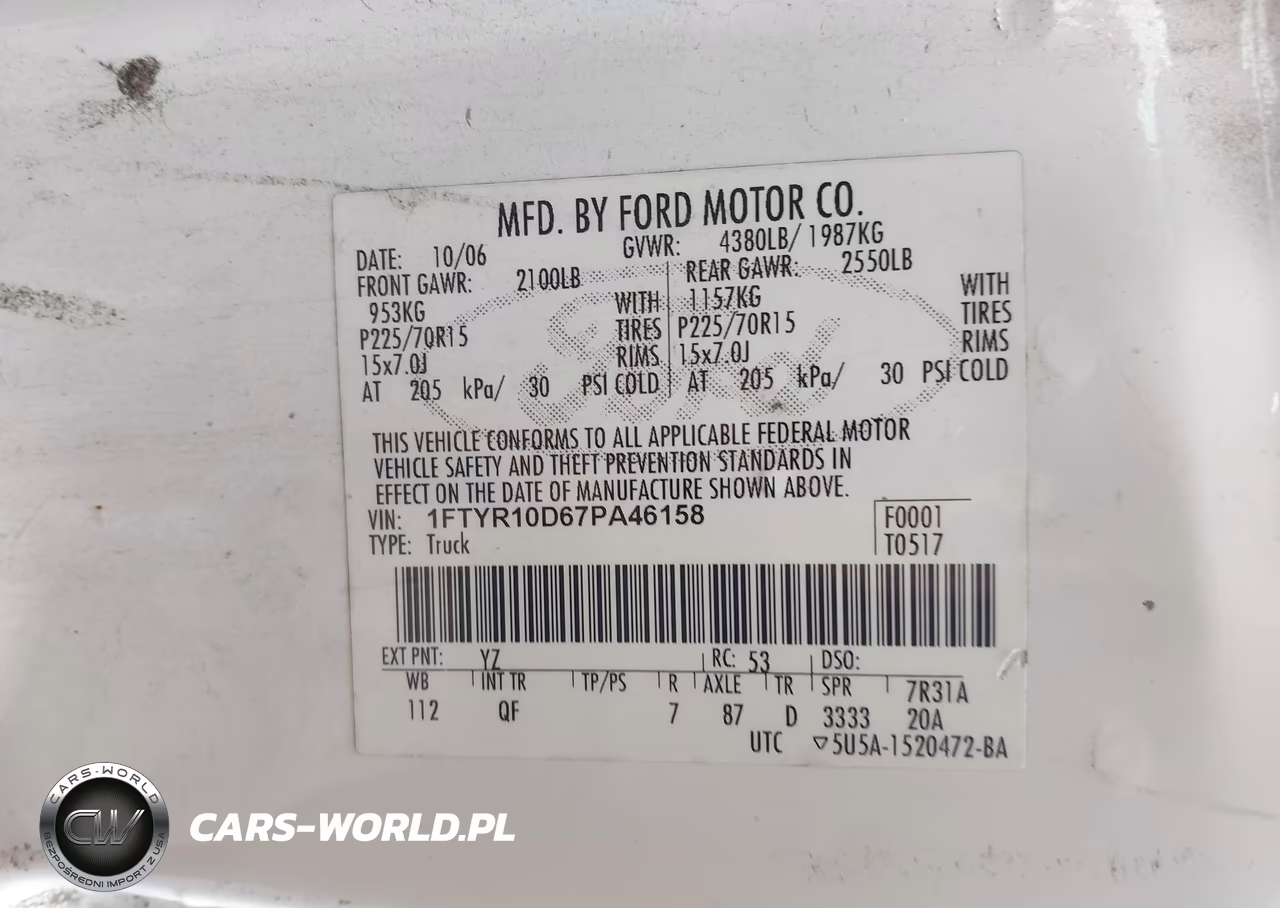 2007 Ford Ranger Stx-Xl-Xlt VIN:1FTYR10D67PA46158 - 9