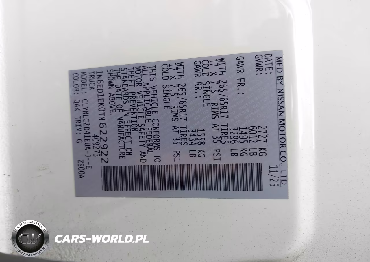 2026 Nissan Frontier Sv 4X4 VIN:1N6ED1EK0TN622922 - 9