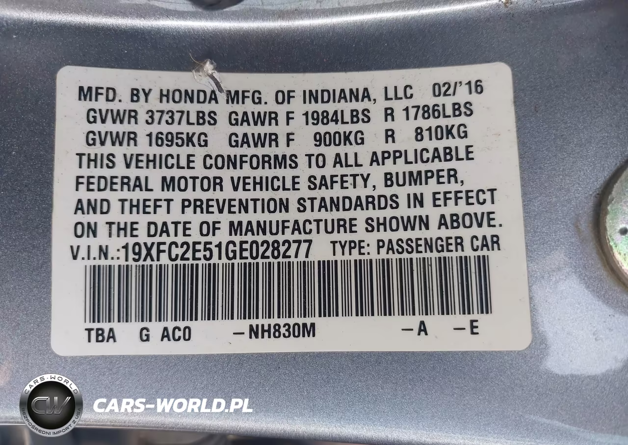2016 Honda Civic Lx VIN:19XFC2E51GE028277 - 9