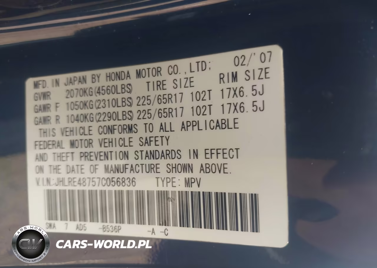 2007 Honda Cr-V Ex-L VIN:JHLRE48757C056836 - 9