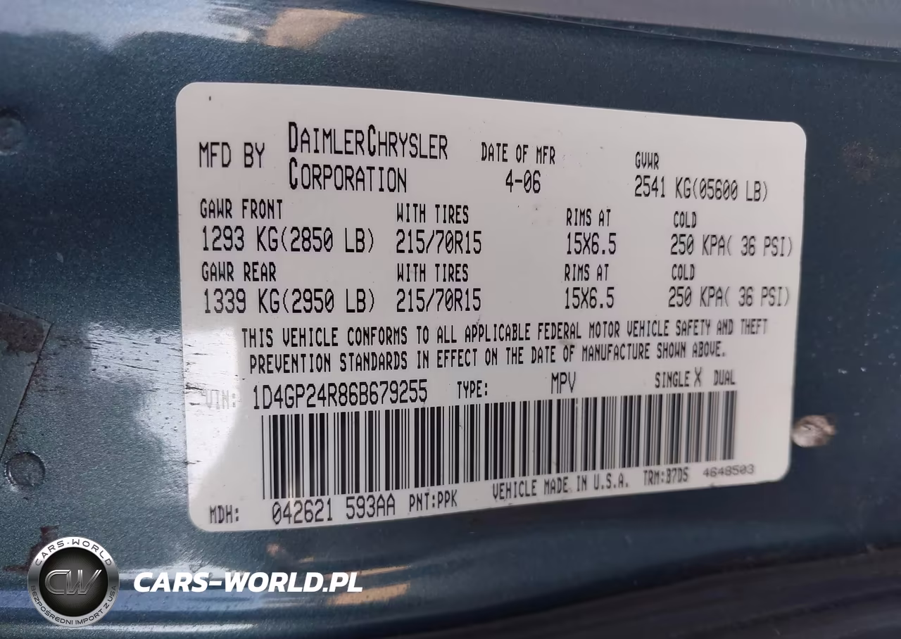 2006 Dodge Grand Caravan Se VIN:1D4GP24R86B679255 - 9