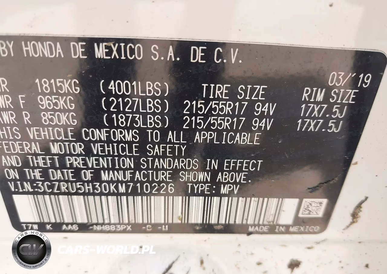 2019 Honda Hr-V Lx VIN:3CZRU5H30KM710226 - 9