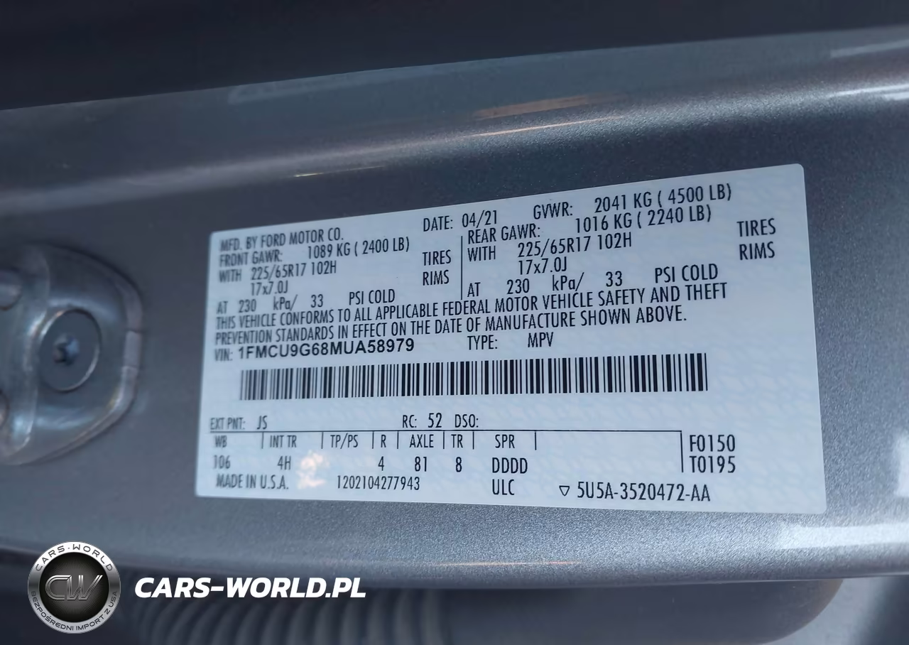 2021 Ford Escape Se VIN:1FMCU9G68MUA58979 - 9