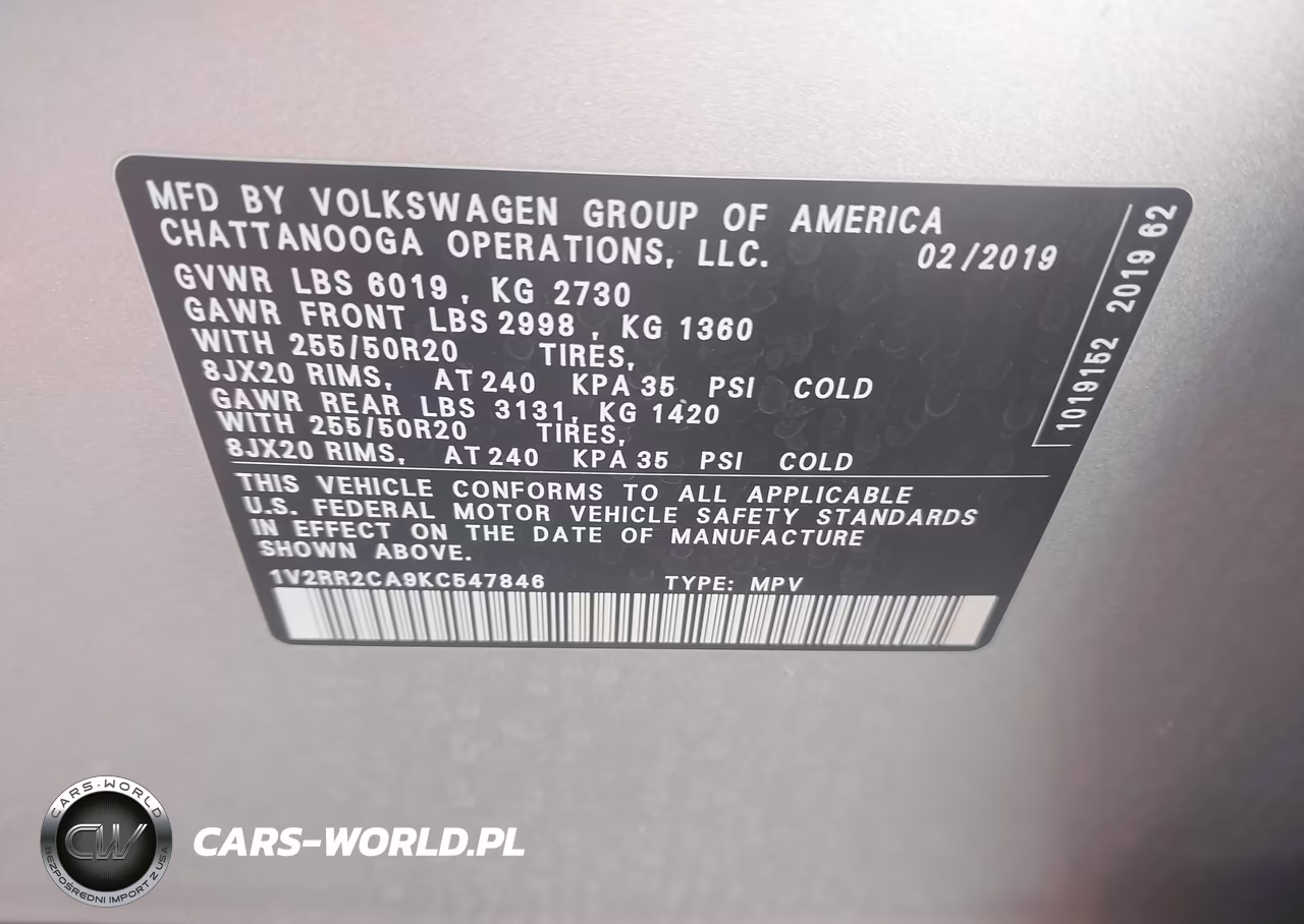 2019 Volkswagen Atlas 3.6L V6 Sel R-Line VIN:1V2RR2CA9KC547846 - 9