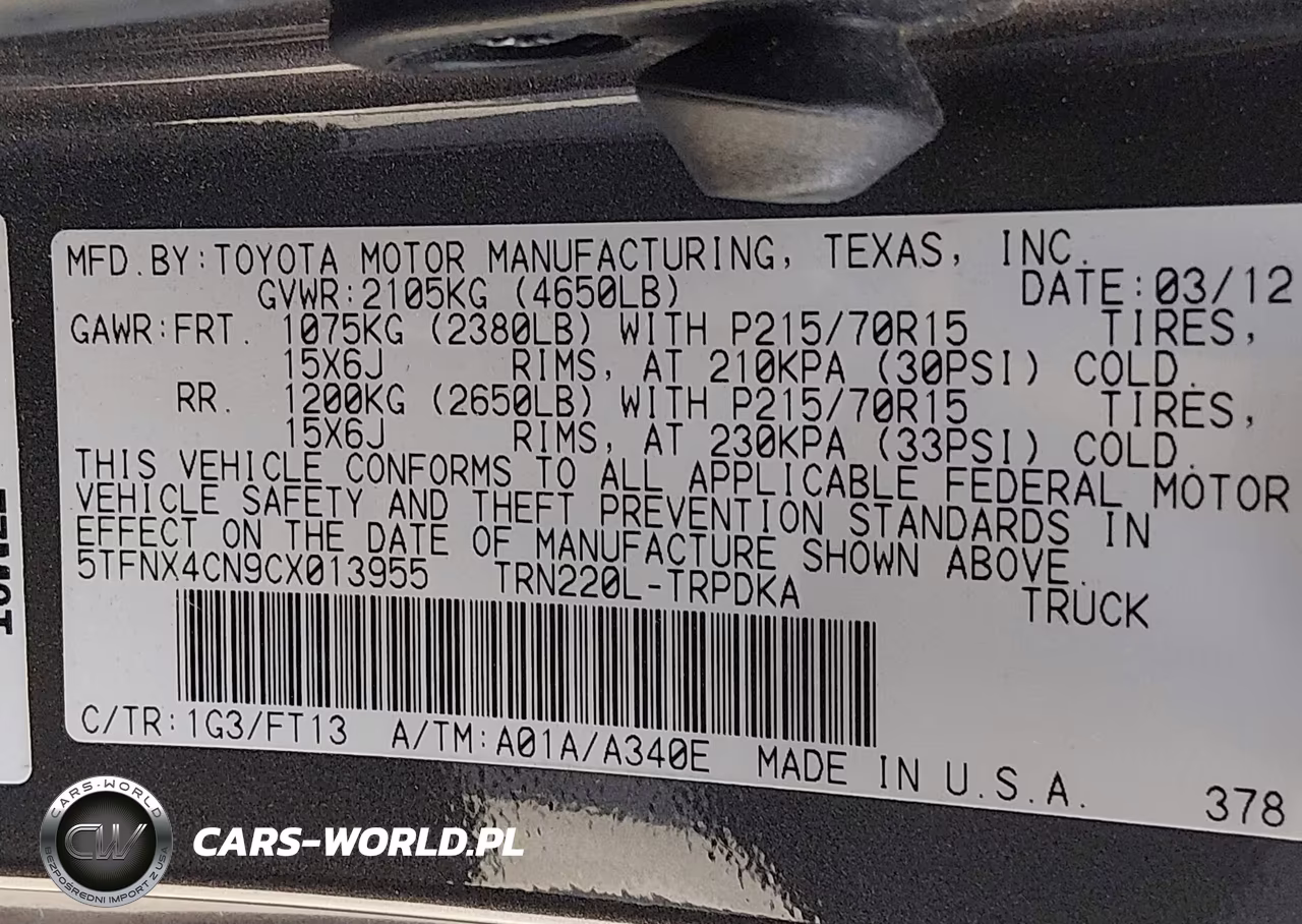 2012 Toyota Tacoma VIN:5TFNX4CN9CX013955 - 9