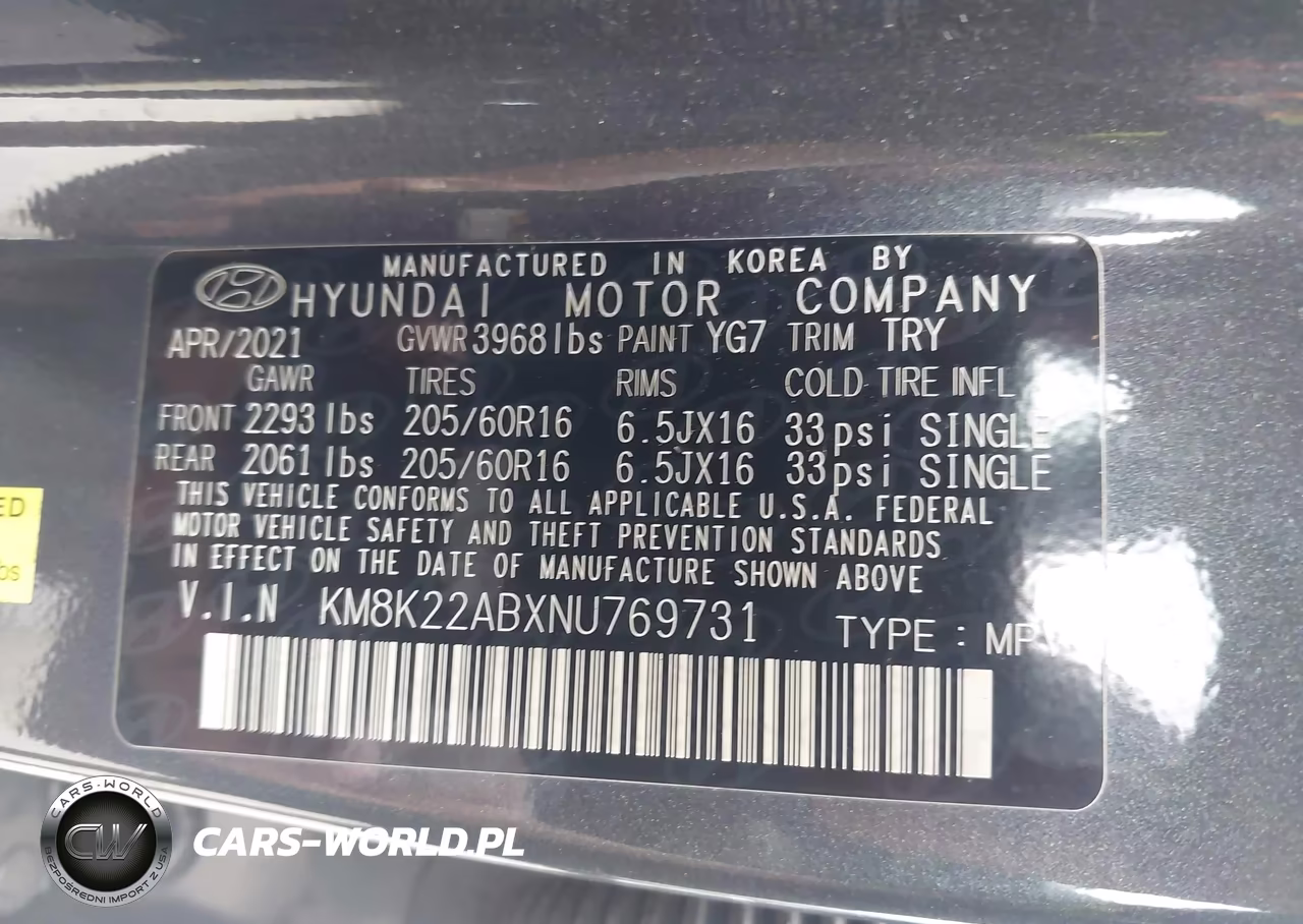 2022 Hyundai Kona Se VIN:KM8K22ABXNU769731 - 9