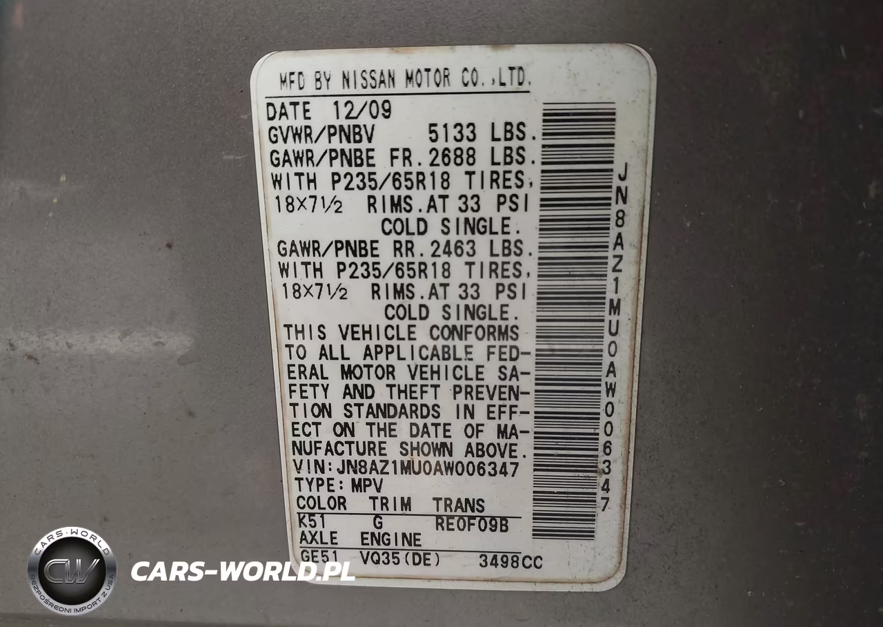 2010 Nissan Murano S VIN:JN8AZ1MU0AW006347 - 9