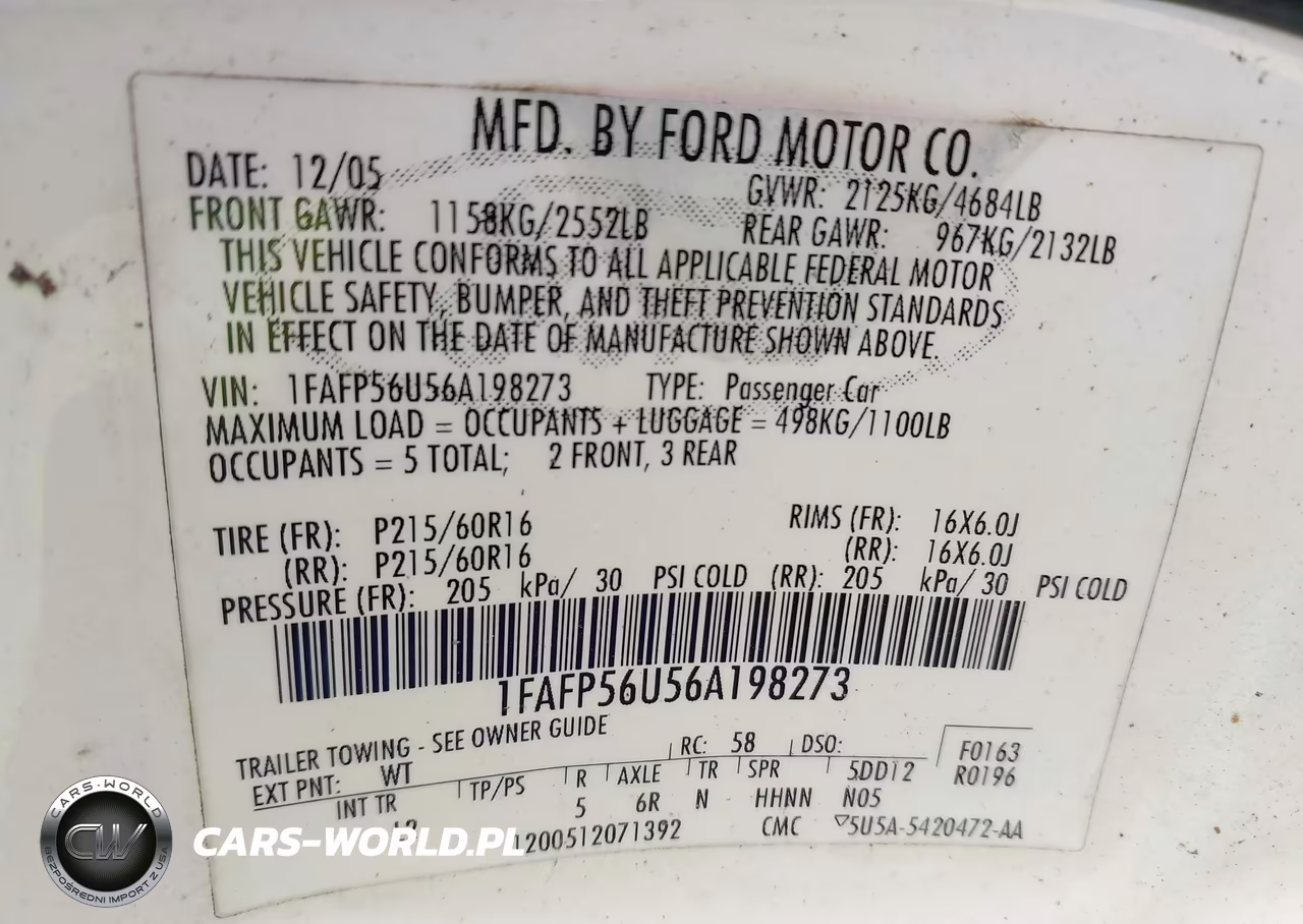 2006 Ford Taurus Sel VIN:1FAFP56U56A198273 - 9